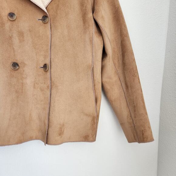 Vintage Jones New York Tan Faux Suede Fur Double Breasted Jacket L - Picture 4 of 8